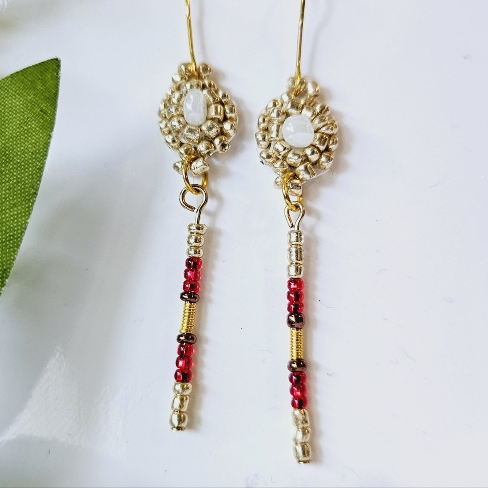 Red Dangle Beaded Indigenous Native Fringe Earrings | Handmade Jewelry